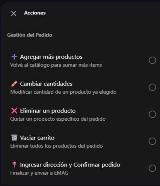 EMAG + SUBOT / Pedidos por WhatsApp, vista 3